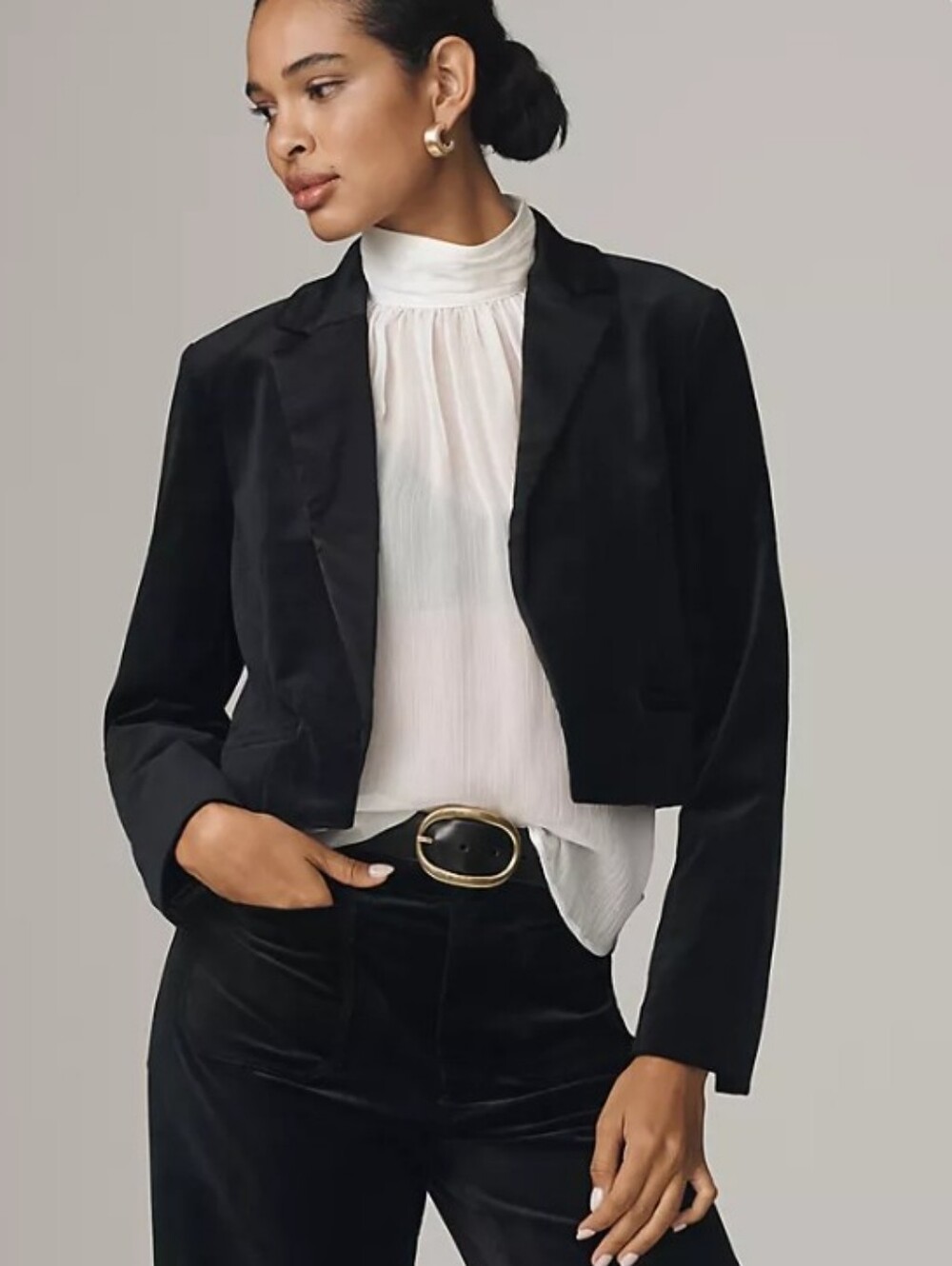 NWT Mauve Anthropologie Crop Velvet Blazer M